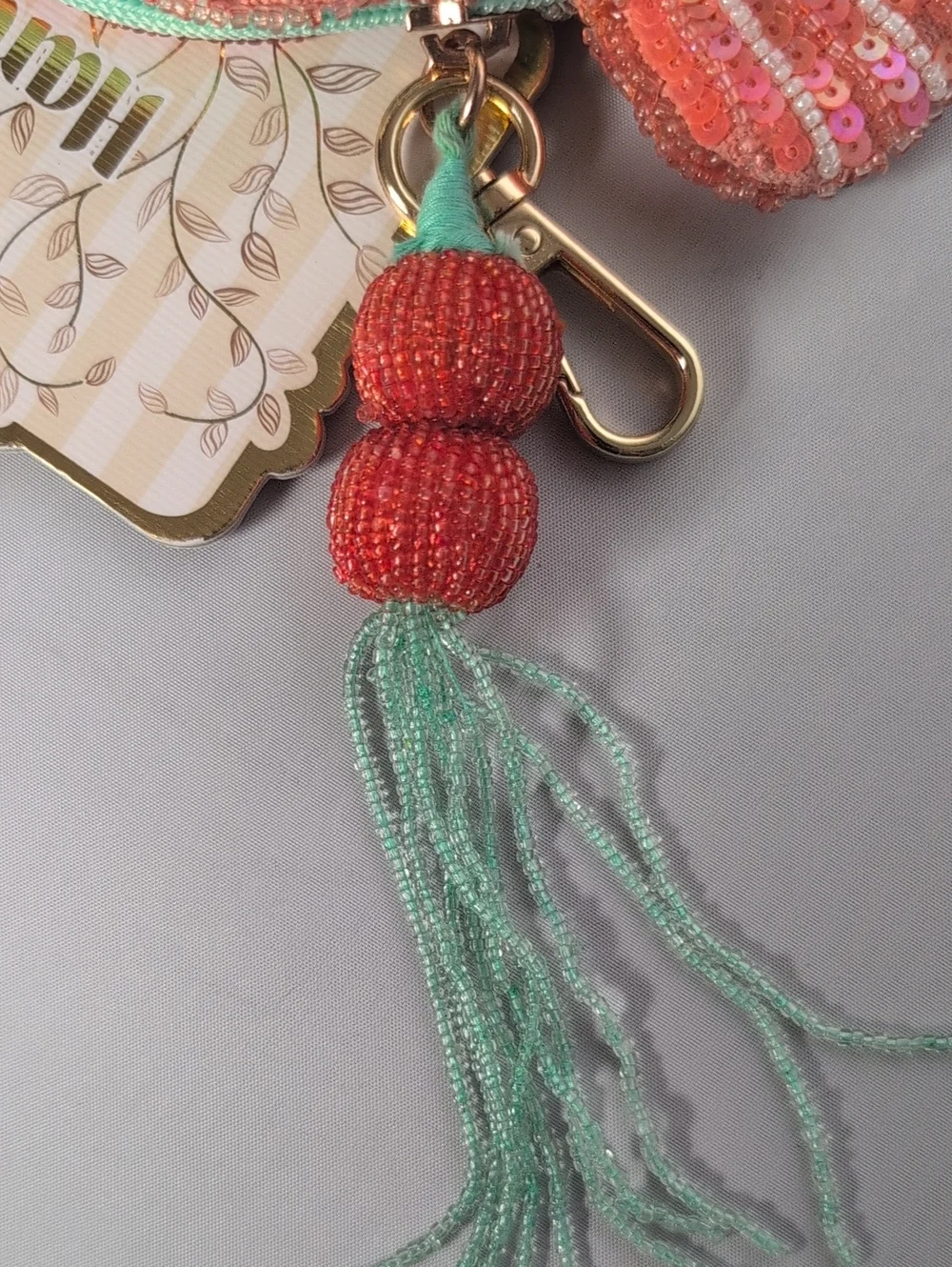 Handmade in India Hand Beaded Fish Zip Coin Purse